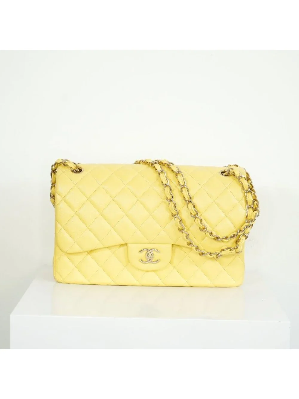 Chanel Flap Caviar Large Double Flap Yellow Full Set